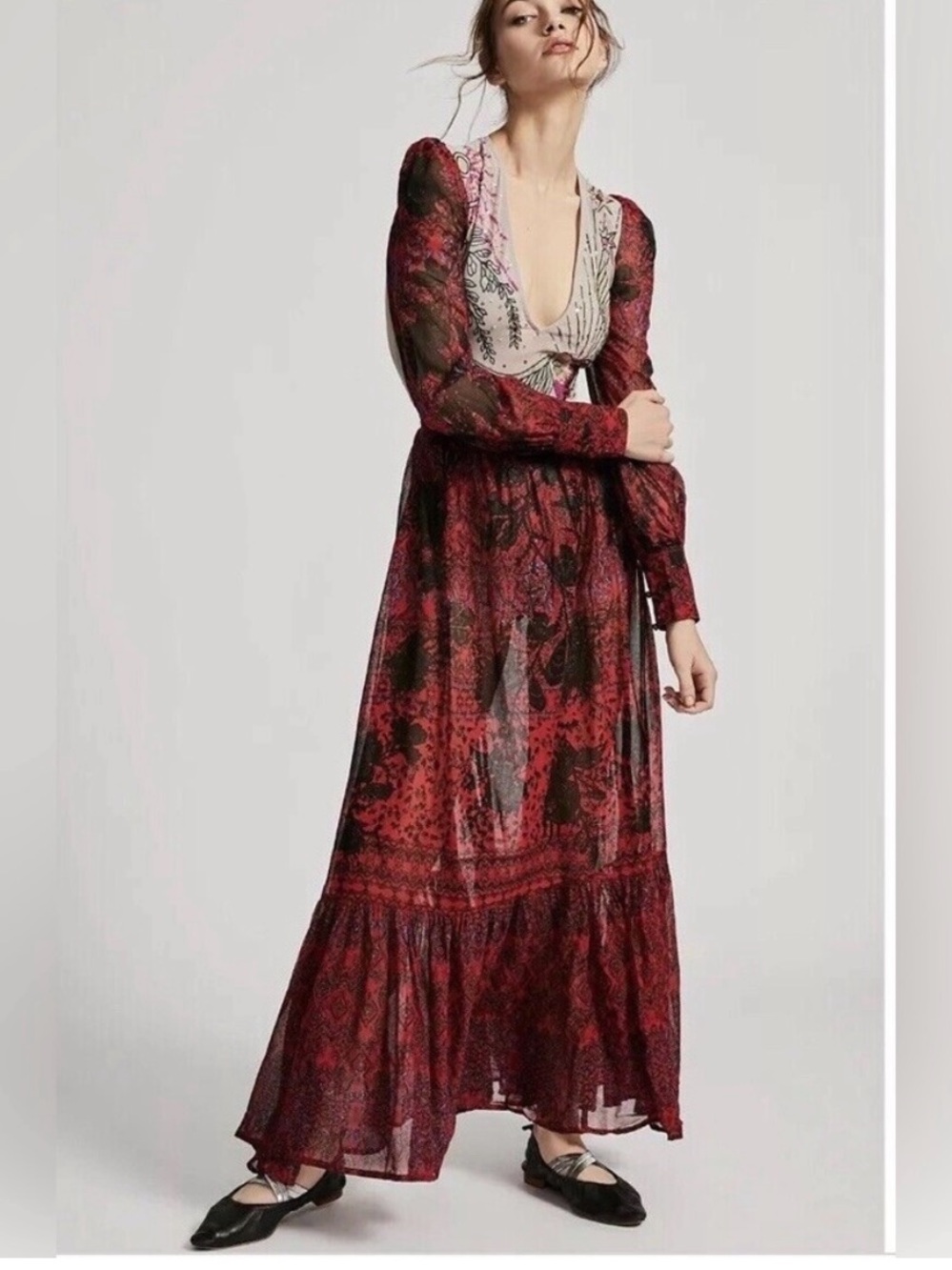 Free people through the flowers Bali embellished embroidered skirt bodysuit set
